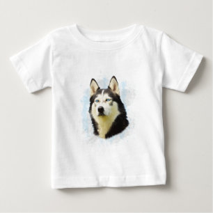 T-shirt Pour Bébé Peinture à l'aquarelle du chien Husky sibérien