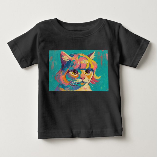 T-shirt Pour Bébé Peinture à l'huile de chat mignon (#5) (Devant)