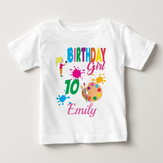 T-shirt Pour Bébé Peinture Anniversaire Art Créer thème de fête Pers (Devant)