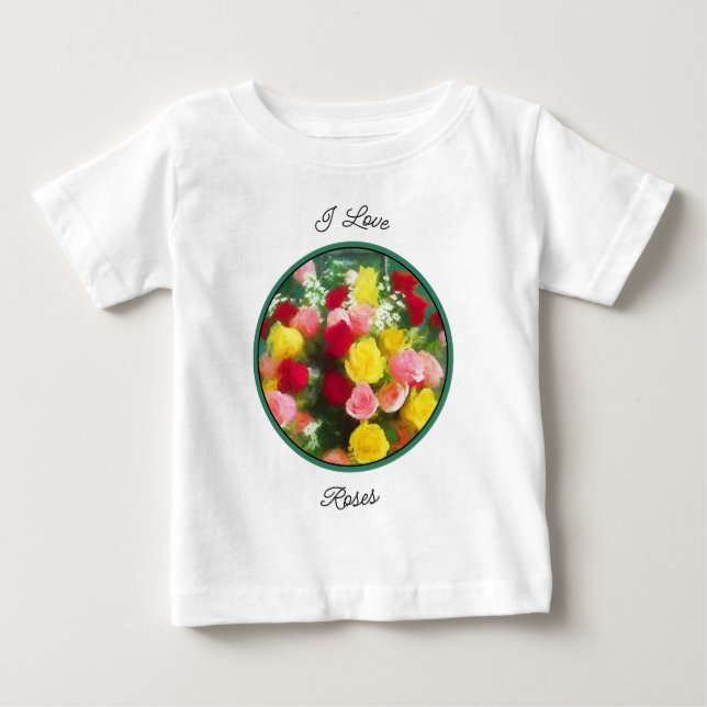 T-shirt Pour Bébé Peinture Bouquet Rose - Jolie Art Fleur Originale (Devant)