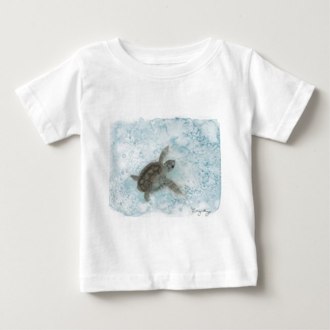 T-shirt Pour Bébé Peinture d'aquarelle de tortue (Devant)