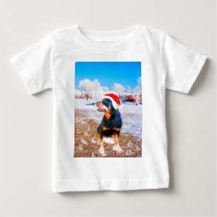 T-shirt Pour Bébé Peinture de Noël de chien Rottweiler
