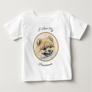 T-shirt Pour Bébé Peinture de Pomeranian (Orange) - Art de Chien Ori