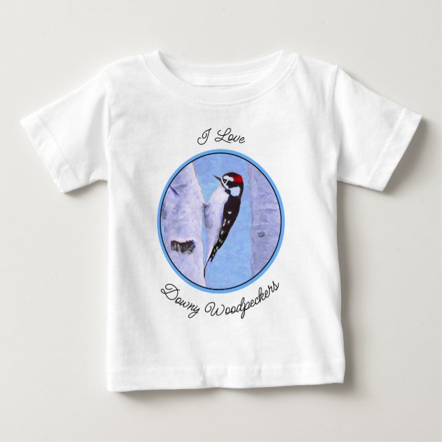 T-shirt Pour Bébé Peinture Downy Woodpecker - Art original pour oise (Devant)