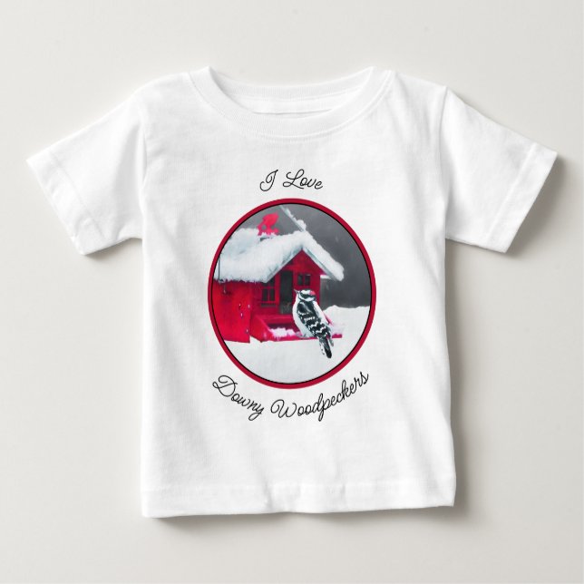 T-shirt Pour Bébé Peinture Downy Woodpecker - Art original pour oise (Devant)