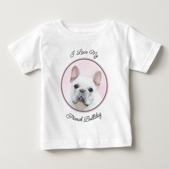 T-shirt Pour Bébé Peinture française de Bulldog (Crème/Blanc) - Art  (Devant)