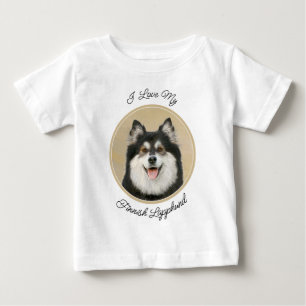 T-shirt Pour Bébé Peinture Lapphund Finlandaise - Joli art original 