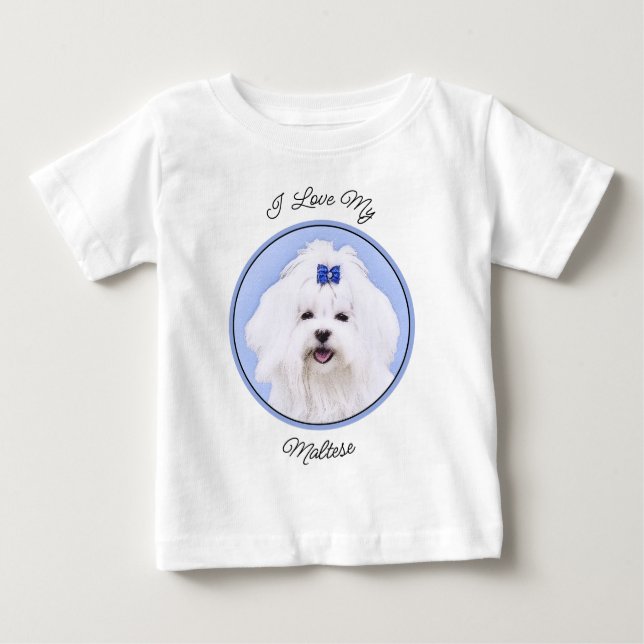 T-shirt Pour Bébé Peinture maltaise - Joli art original pour chien (Devant)