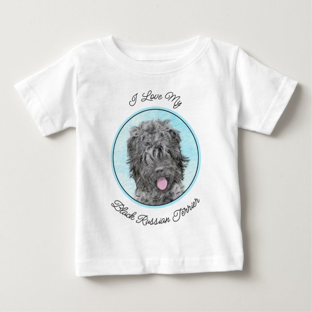 T-shirt Pour Bébé Peinture russe Terrier noir - Chien original migno (Devant)