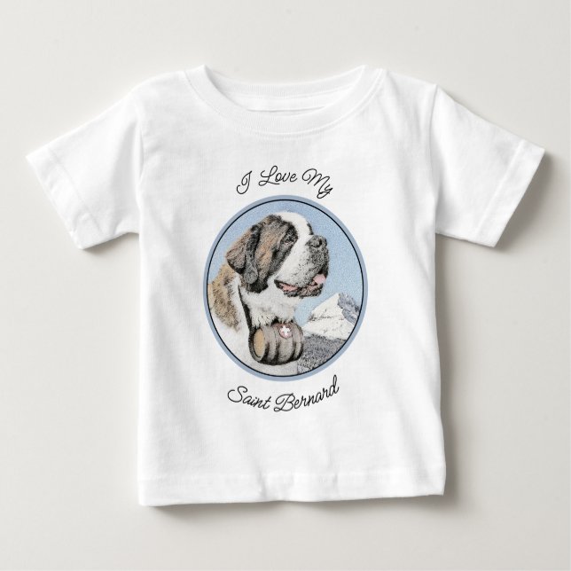 T-shirt Pour Bébé Peinture Saint Bernard - Cute Original Chien Art (Devant)