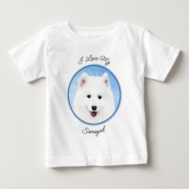 T-shirt Pour Bébé Peinture Samoyed Puppy - Jolie Art Original Chien (Devant)