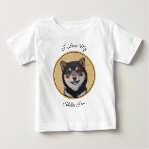 T-shirt Pour Bébé Peinture Shiba Inu (Noir et Tan) - Art Chien