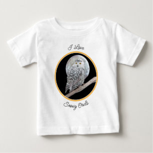 T-shirt Pour Bébé Peinture sur la Chouette neigeuse et la Lune - Art