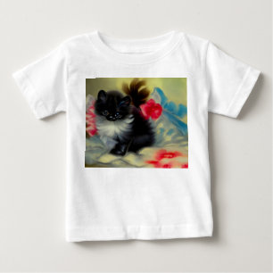 T-shirt Pour Bébé Peinture vintage de chaton noir et blanc