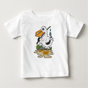 T-shirt Pour Bébé Pélican comme pêcheur avec la baguette de pêche et