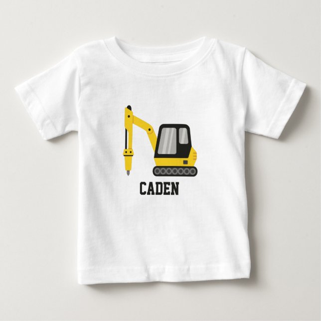 T-shirt Pour Bébé Pelle jaune de construction Brise-roche Véhicule E (Devant)