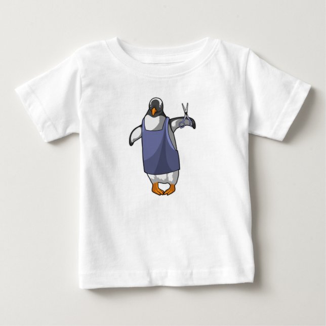 T-shirt Pour Bébé Penguin coiffeur avec ciseaux (Devant)