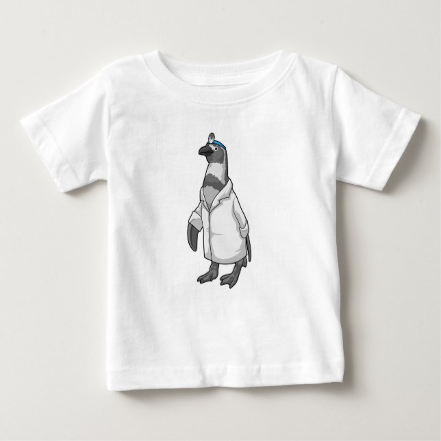 T-shirt Pour Bébé Penguin comme docteur avec le manteau du docteur (Devant)