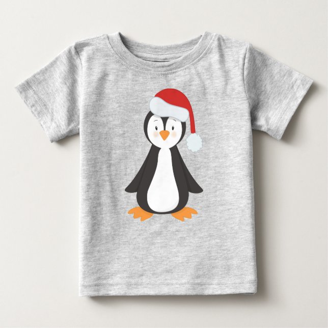 T-shirt Pour Bébé Penguin de Noël, Penguin de bébé, Chapeau de Noël (Devant)