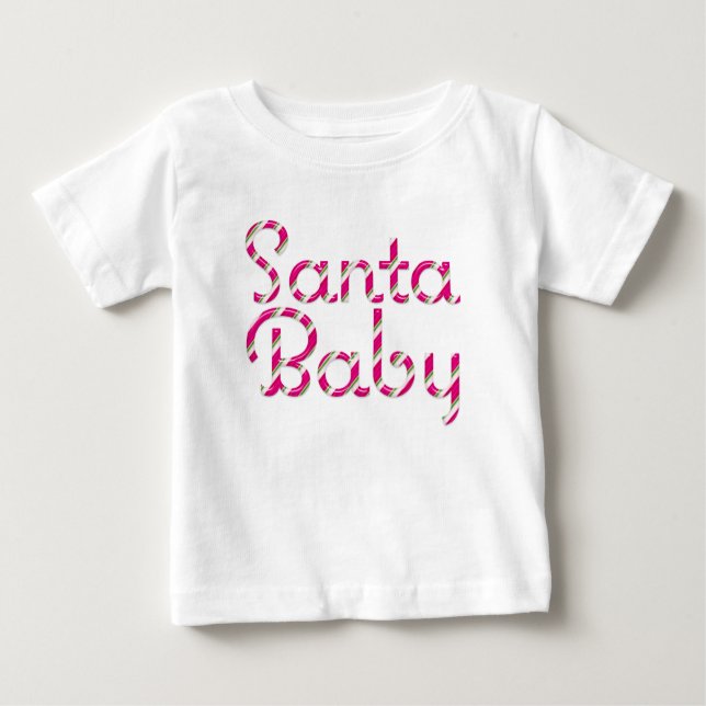 T-shirt Pour Bébé Père Noël Baby Pink Sucre de canne Vacances bébé T (Devant)