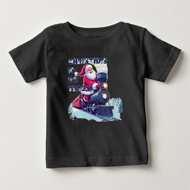 T-shirt Pour Bébé Père Noël dans un train (Devant)
