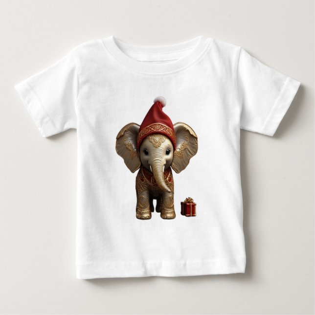 T-SHIRT POUR BÉBÉ PÈRE NOËL ÉLÉPHANT BÉBÉ MIGNON (Devant)