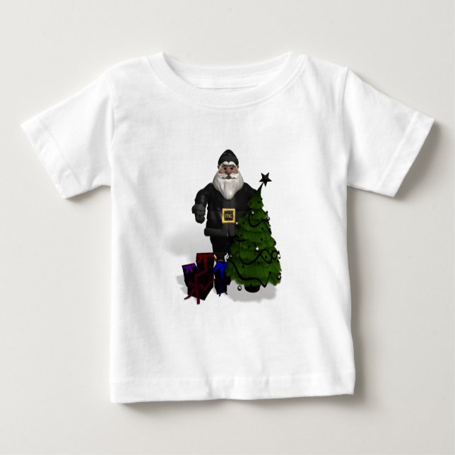 T-shirt Pour Bébé Père Noël En Cuir Noir (Devant)