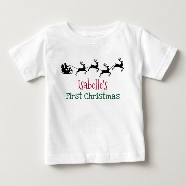 T-shirt Pour Bébé Père Noël et rennes volants Noël (Devant)