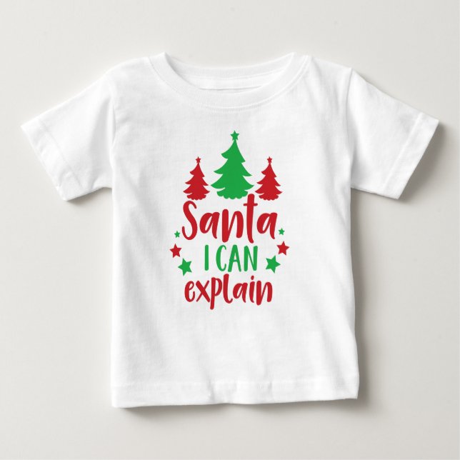 T-shirt Pour Bébé Père Noël Je Peux Expliquer, Arbres, Étoiles, Noël (Devant)