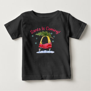 T-shirt Pour Bébé Père Noël Les Enfants À Venir Voiture Rouge Arbre 