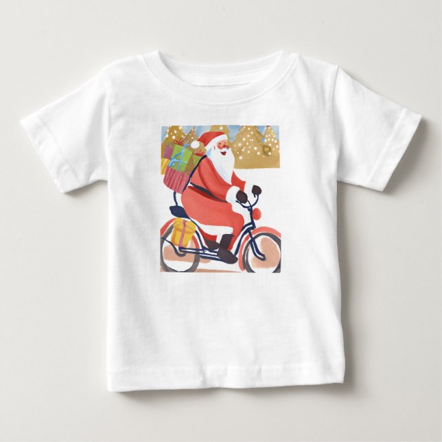 T-shirt Pour Bébé Père Noël motard (Devant)