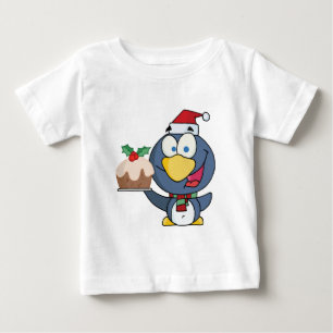 T-shirt Pour Bébé Père Noël Penguin avec gâteau de Noël