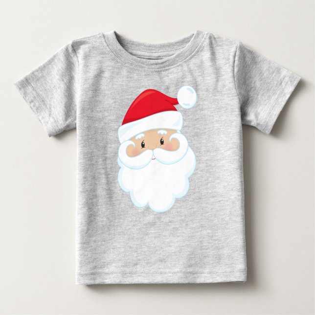 T-shirt Pour Bébé Père Noël, Père Noël souriant, Chapeau du Père Noë (Devant)