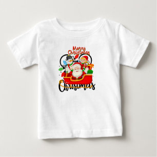 T-shirt Pour Bébé Père Noël Traîneau Joyeux Noël Dessin Animé