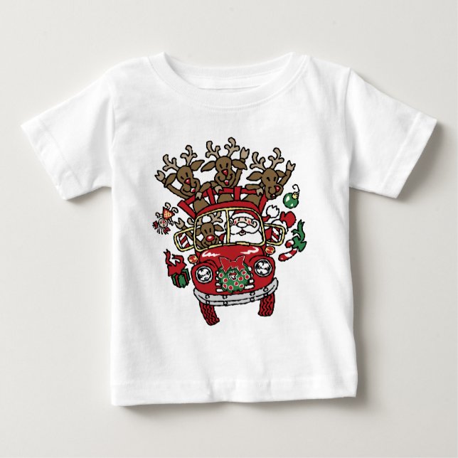 T-shirt Pour Bébé Père Noël Woody et son dessin de Noël Reindeer (Devant)