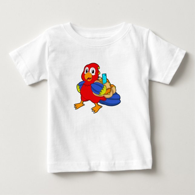 T-shirt Pour Bébé Perroquet comme étudiant avec sac à dos (Devant)