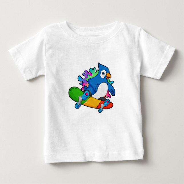 T-shirt Pour Bébé Perroquet en tant que skate avec skateboard (Devant)