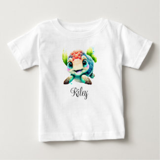 T-shirt Pour Bébé Personalize Baby Kids Child Sea Turtle Watercolor