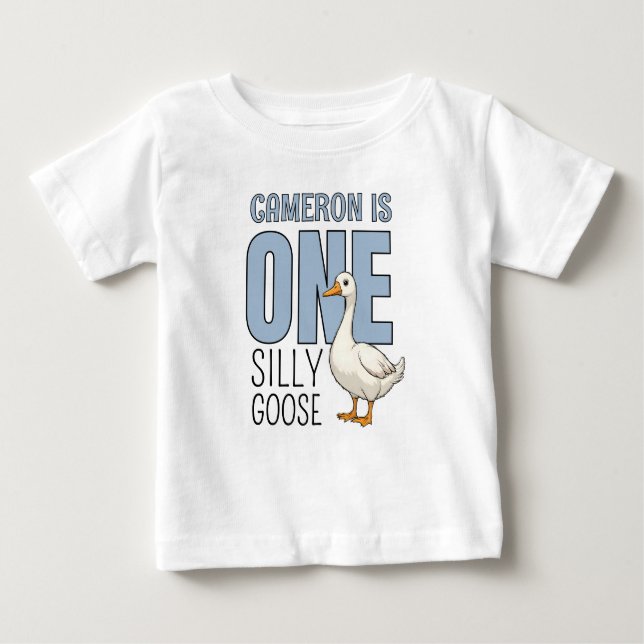 T-shirt Pour Bébé Personalized Blue One Silly Goose First Birthday (Devant)
