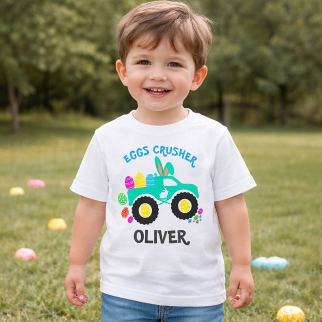 T-shirt Pour Bébé Personalized “Eggs Crusher” Monster Truck Easter  (Créateur téléchargé)
