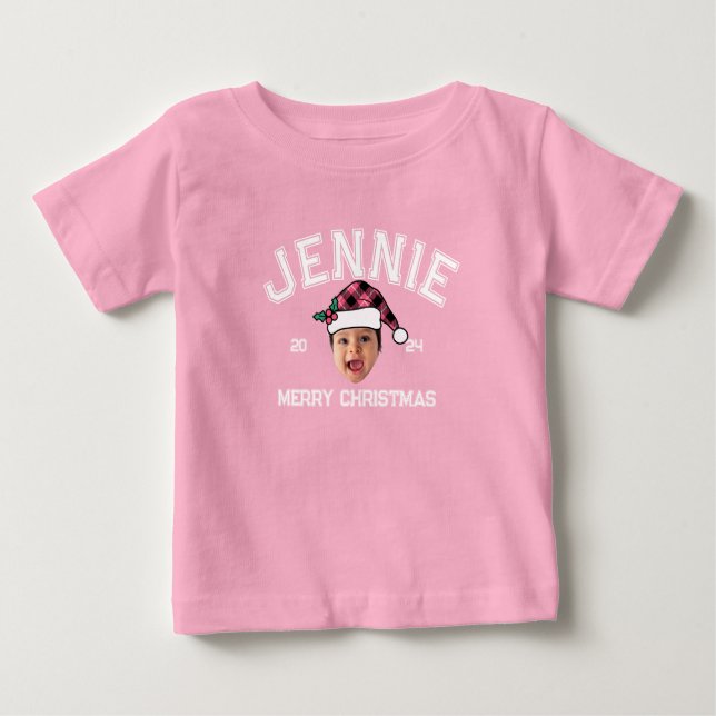 T-shirt Pour Bébé Personalized Funny Face Photo Santa Hat Christmas (Devant)