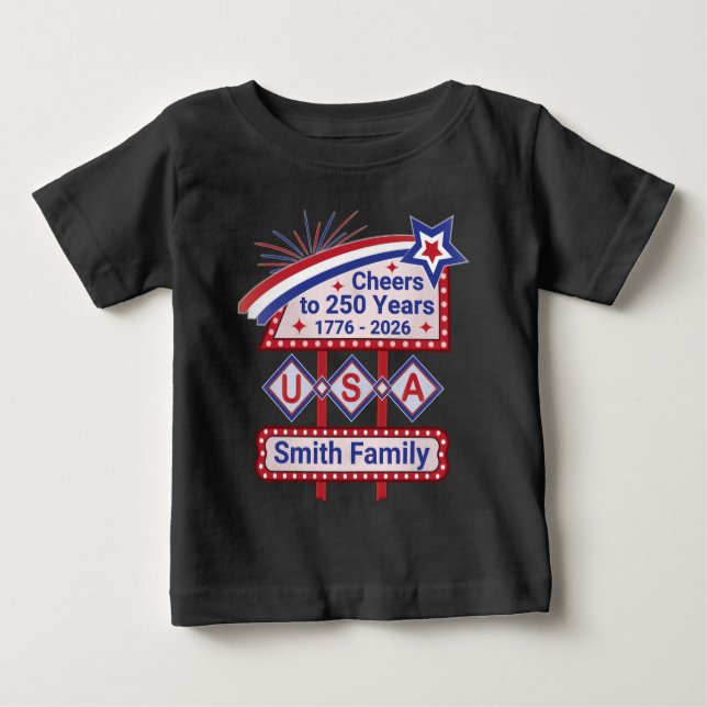 T-shirt Pour Bébé Personalized USA 250–Patriotic Retro Marquee (Devant)