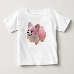 T-shirt Pour Bébé Personnage 3D de Corgi Kawaii Rose et Blanc Adorab