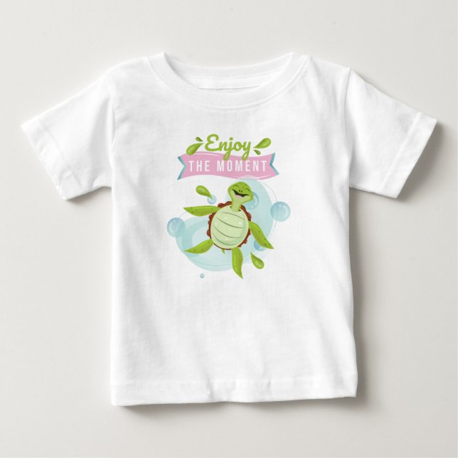 T-shirt Pour Bébé Personnage Tortue Heureux Profite de la Vie (Devant)