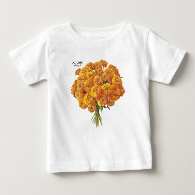 T-shirt Pour Bébé Personnalisable Octobre Marigold Cadeau Anniversai (Devant)