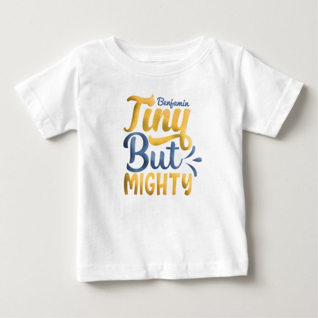 T-shirt Pour Bébé Personnalisé AJOUTER NOM Petit Mais Puissant Jaune (Devant)