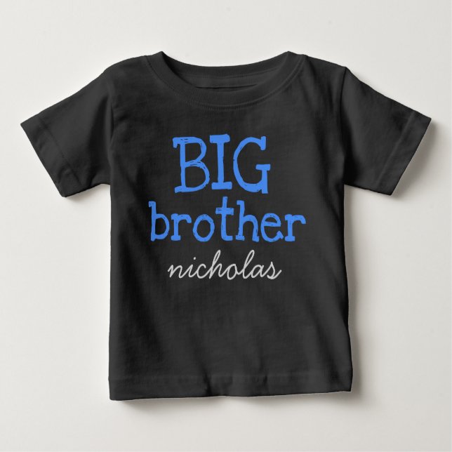 T-shirt Pour Bébé Personnalisé Ajouter un nom Bleu Texte BIG Brother (Devant)