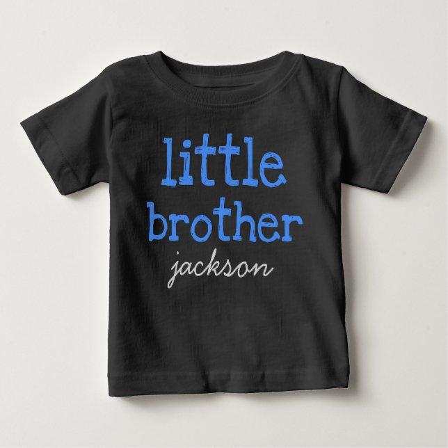 T-shirt Pour Bébé Personnalisé Ajouter un nom Texte bleu Petit frère (Devant)