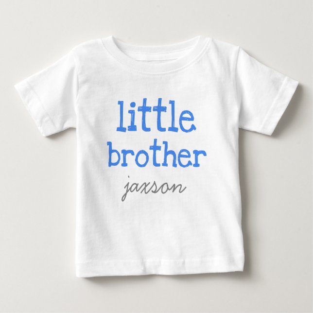 T-shirt Pour Bébé Personnalisé Ajouter un nom Texte bleu Petit frère (Devant)