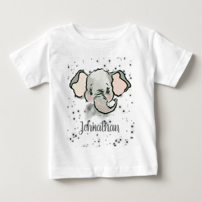 T-shirt Pour Bébé Personnalisé Baby Boy Nom Petit adorable Eléphant (Devant)